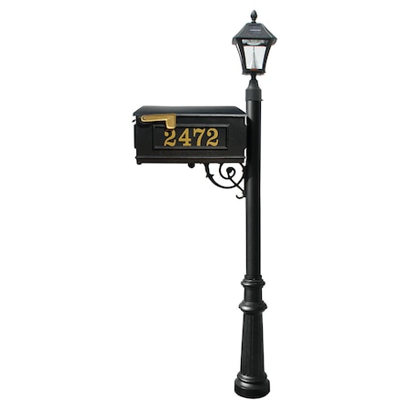 Qualarc Mailbox, Post, black color, w/Vinyl numbers on mailbox LMCV-800-SL-BL
